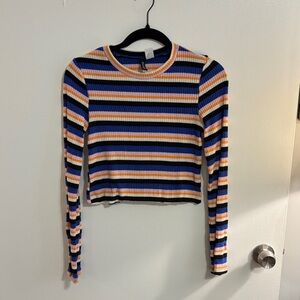 Divided Multicolor Striped Crop Top
